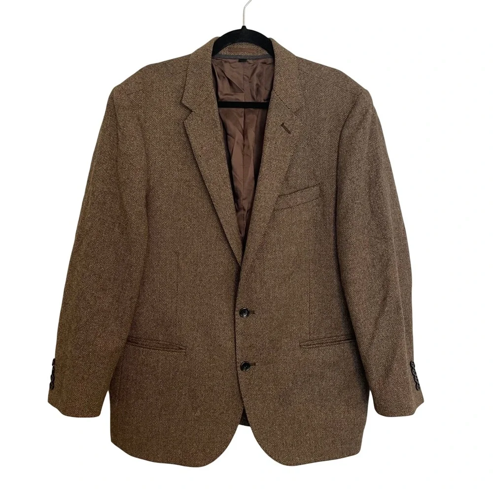 J.Crew Ludlow Blazer 44R Brown Herringbone Abraham Moon British Wool Sport Coat